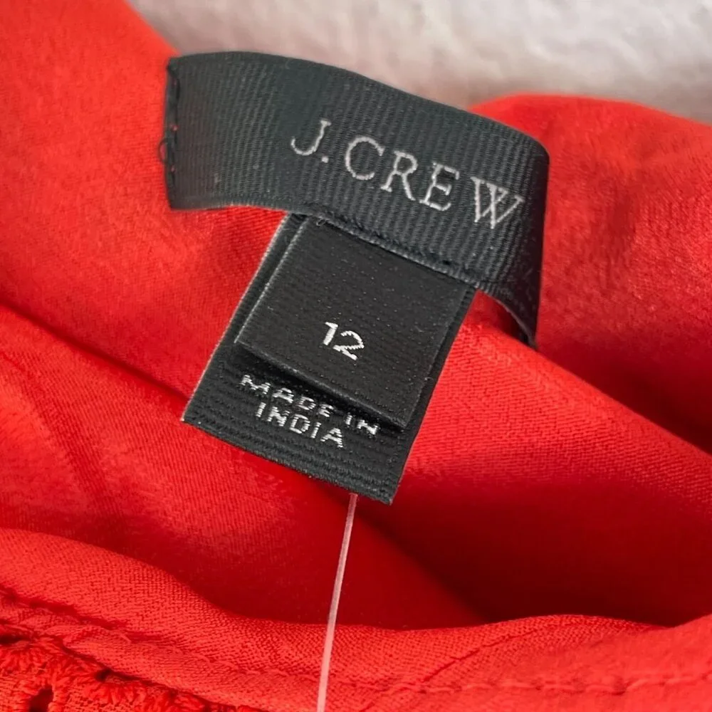 NEW J Crew‎ Womens 12 Red Eyelet One Shoulder Ruffle Top Shirt